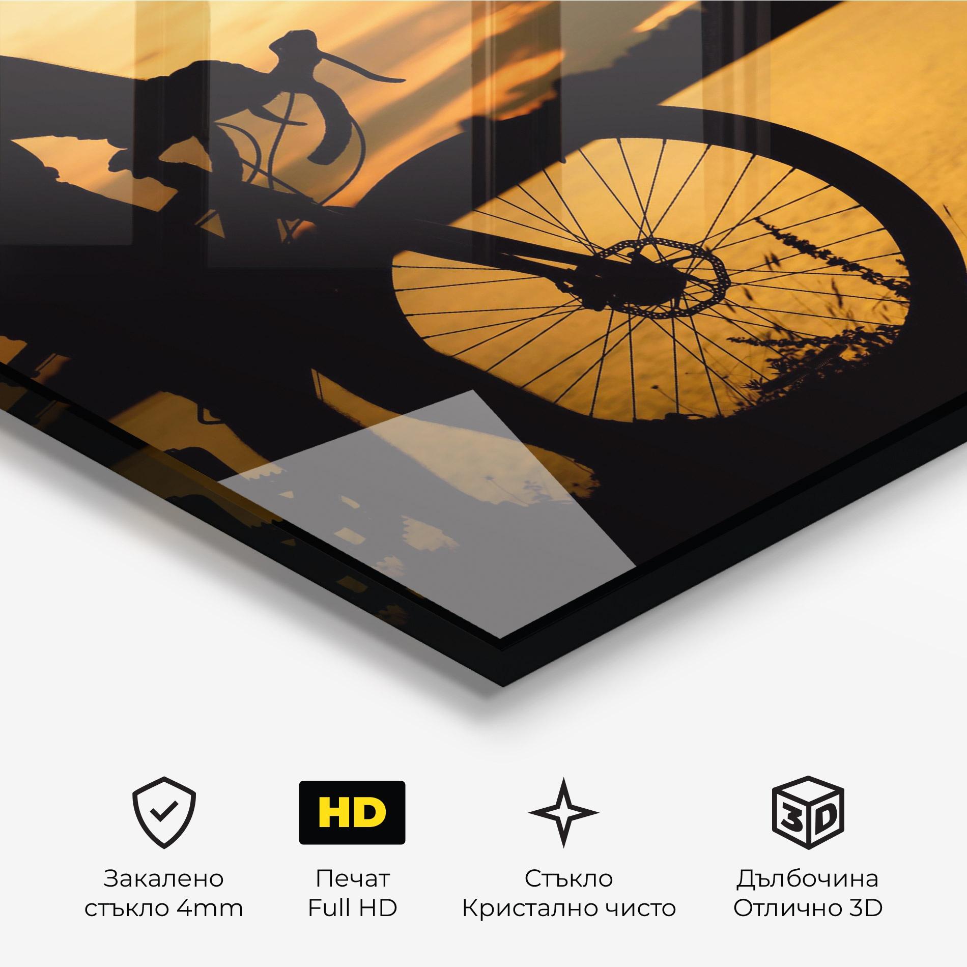 Стъклена картина Bicycle Sunset Silhouette mockup 3
