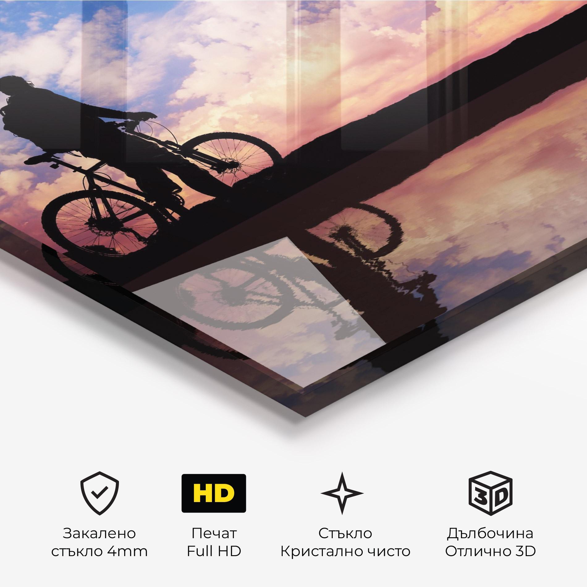 Стъклена картина Bike Sunset mockup 3