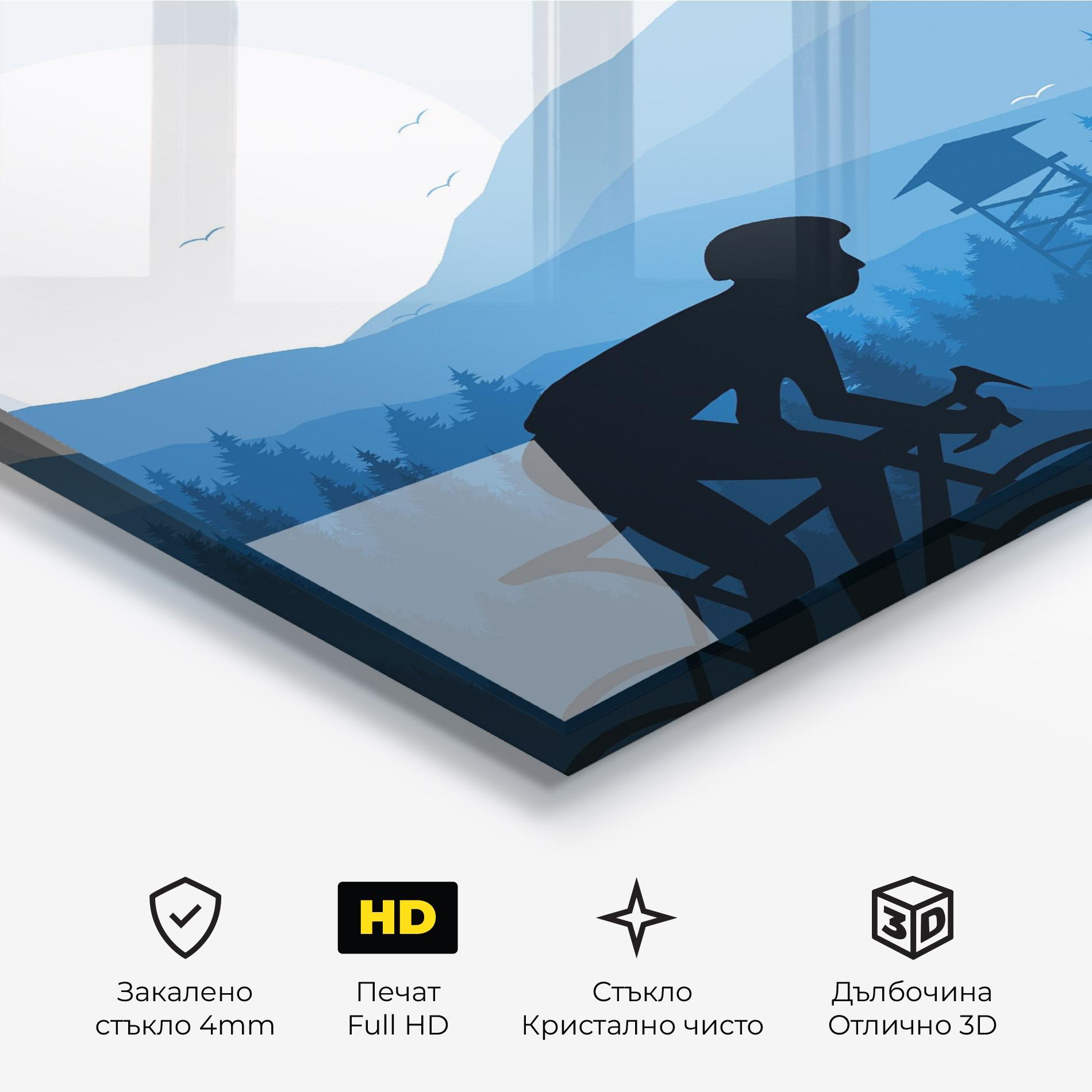 Стъклена картина Blue Light Bike mockup 3