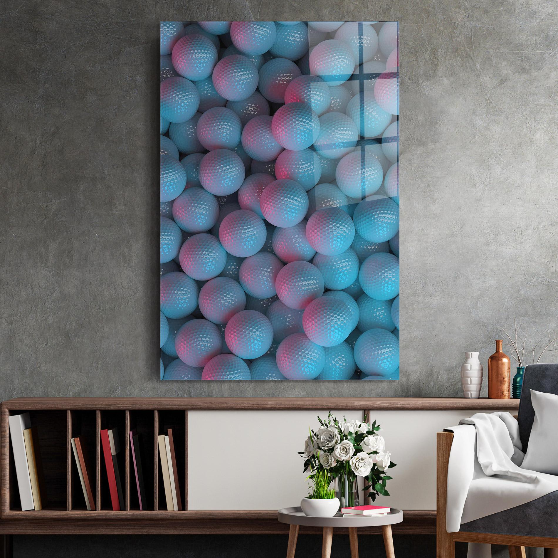 Стъклена картина Blue Light Golf Ball mockup 2
