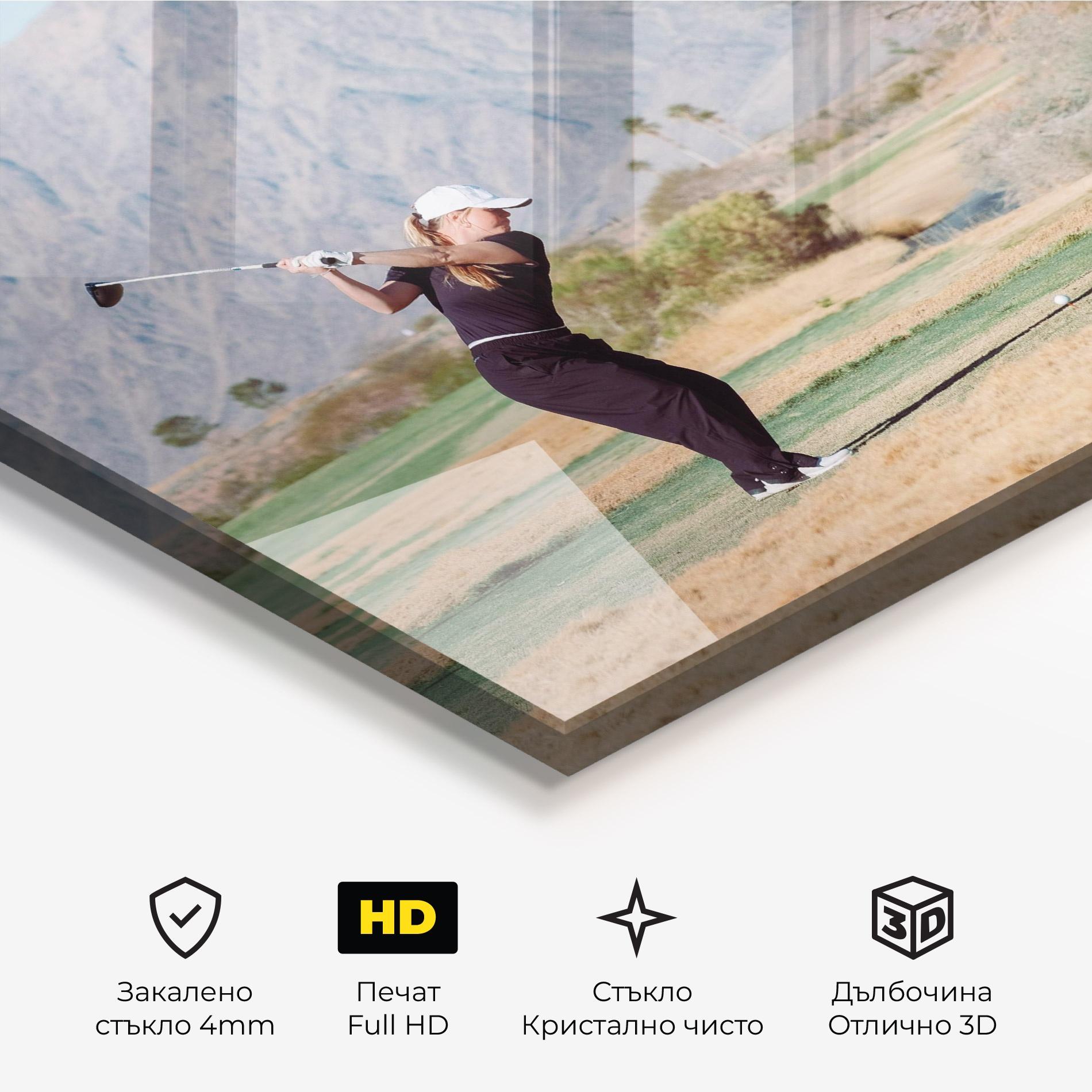 Стъклена картина Golf Player Woman mockup 3