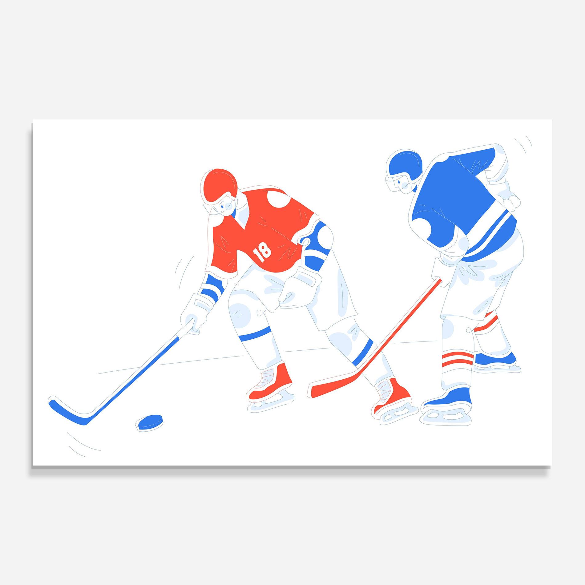 Стъклена картина Orange Blue Hockey mockup 0