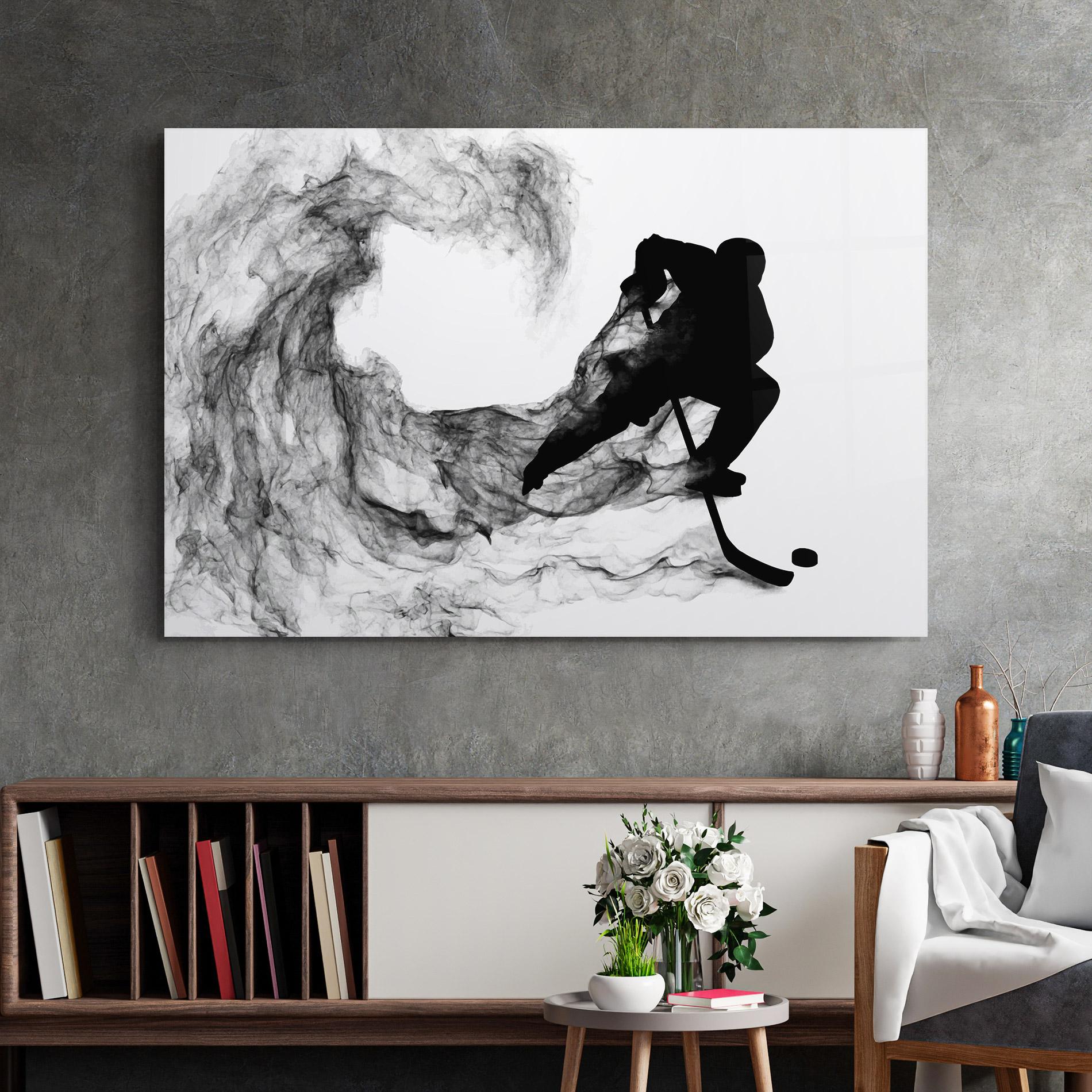 Стъклена картина Black Smoke Hockey mockup 2