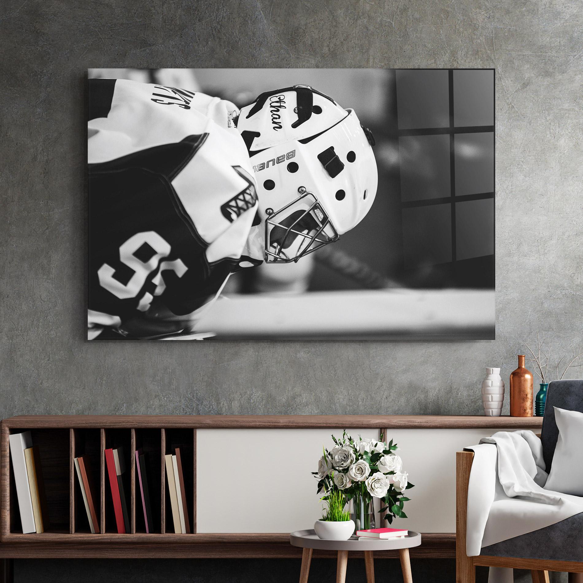 Стъклена картина Black White Hockey mockup 2
