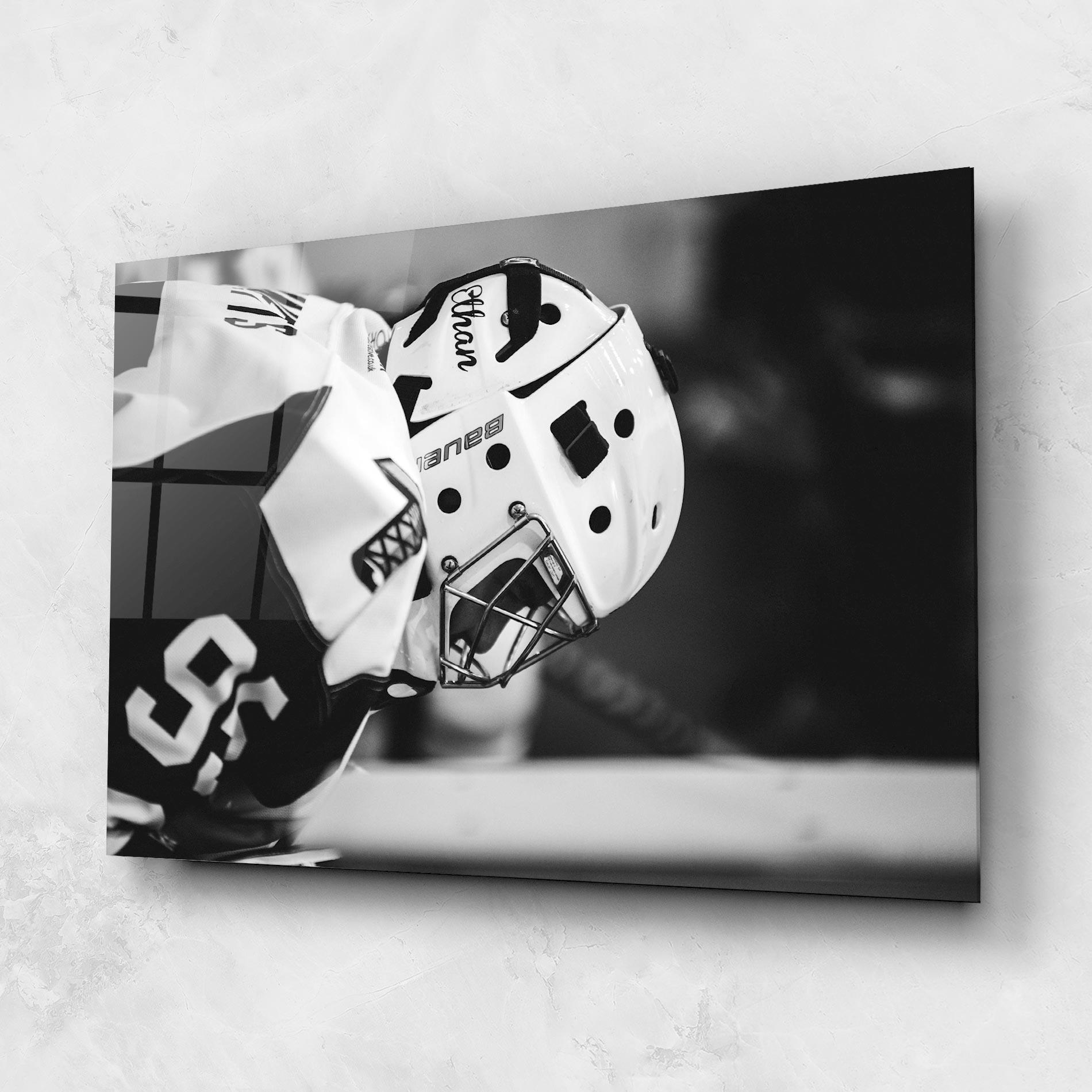 Стъклена картина Black White Hockey mockup 1
