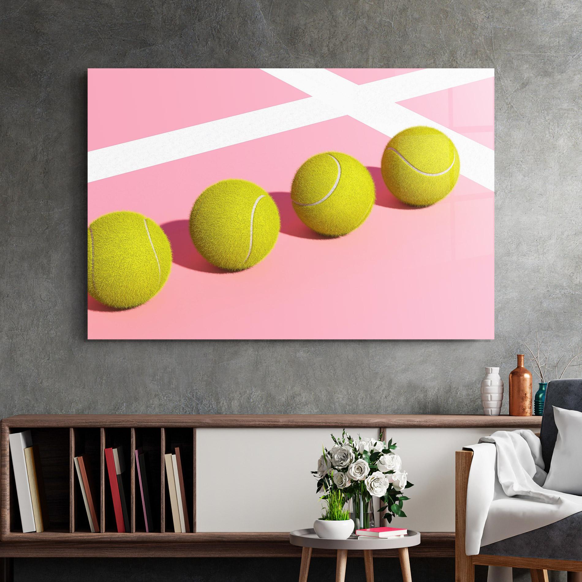 Стъклена картина Tennis Balls On Pink mockup 2