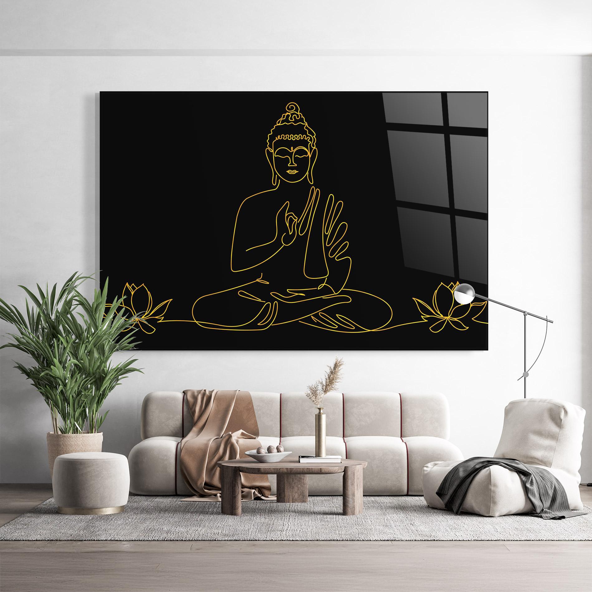 Стъклена картина Buddha Gold Line mockup 9