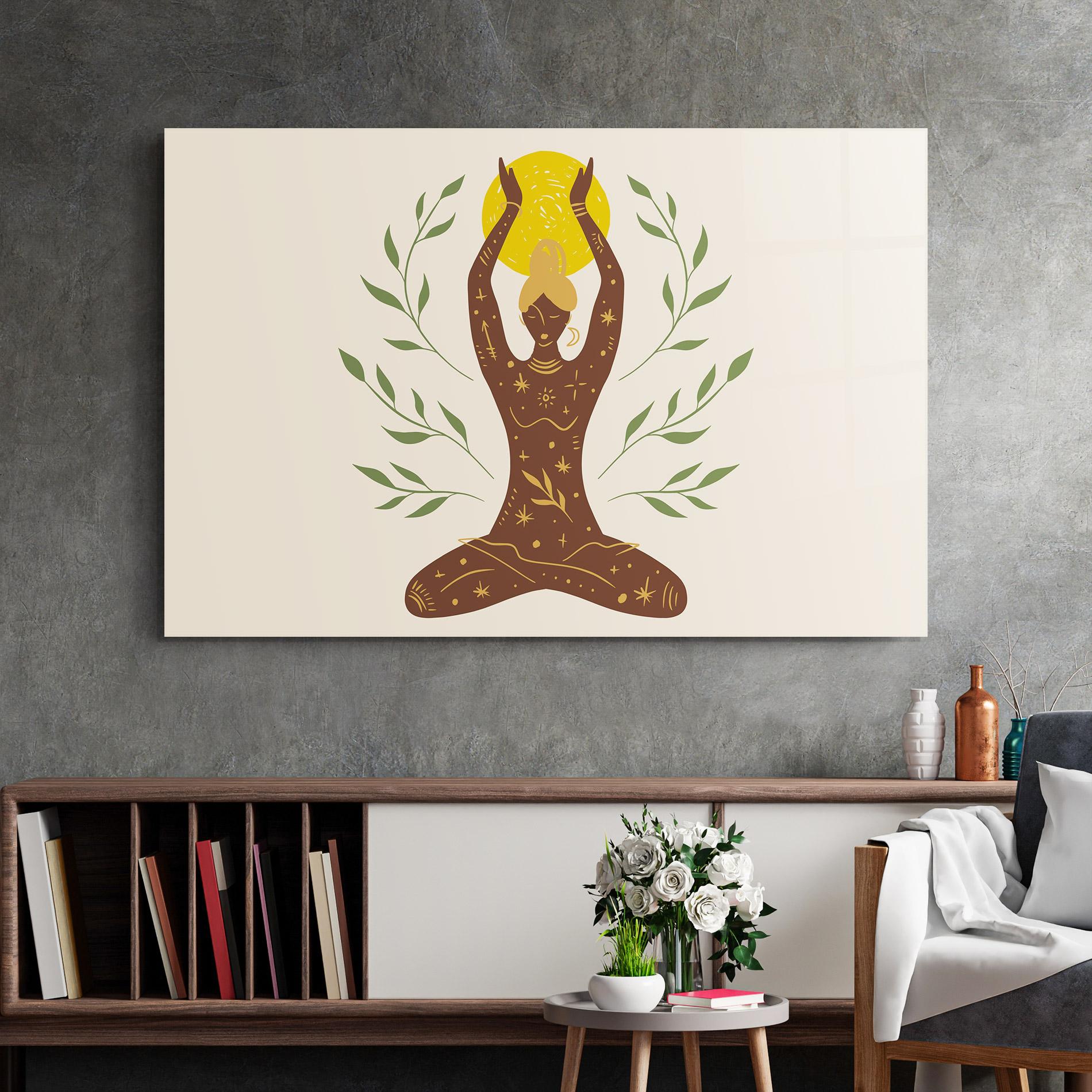 Стъклена картина Moon Girl Yoga mockup 2