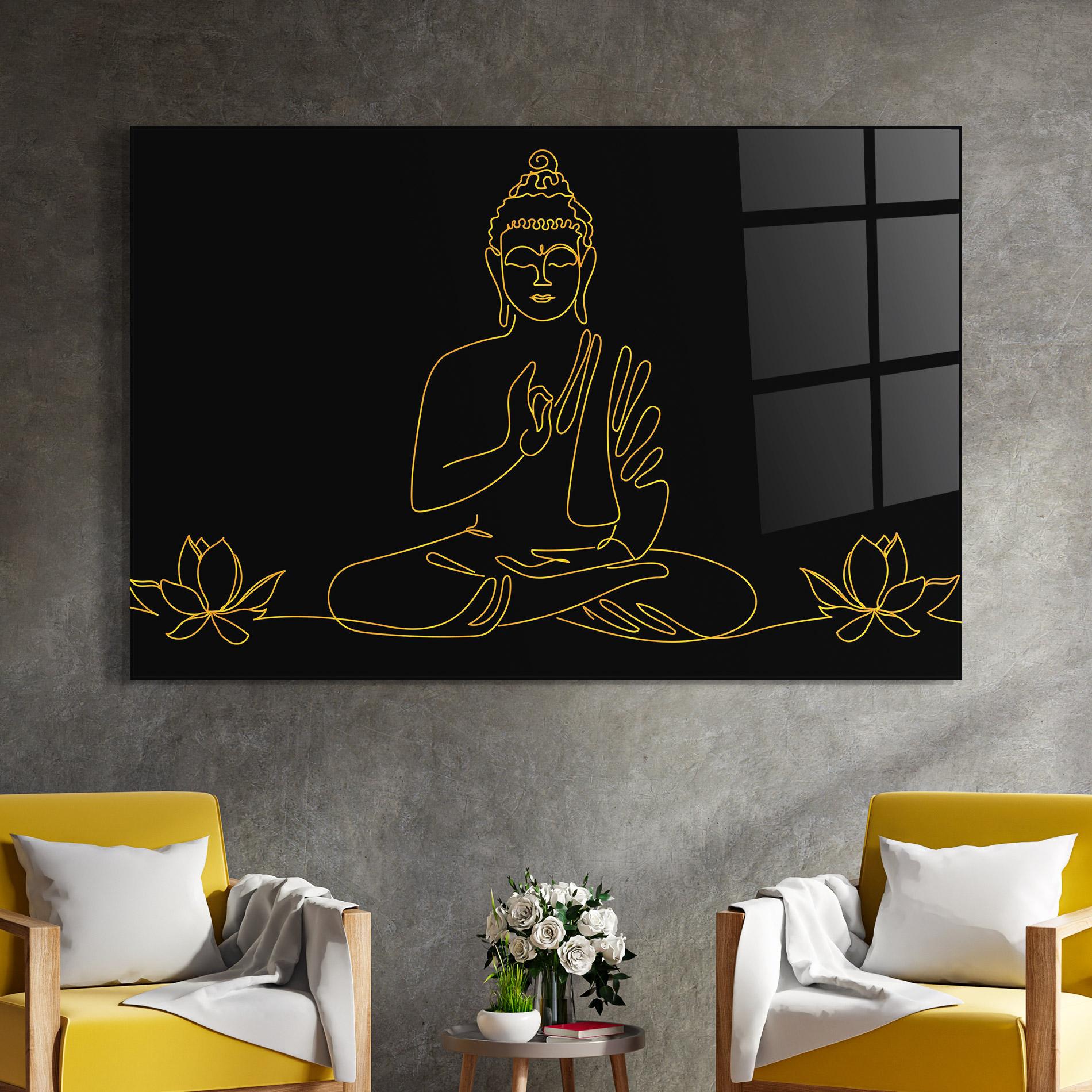 Стъклена картина Buddha Gold Line mockup 4