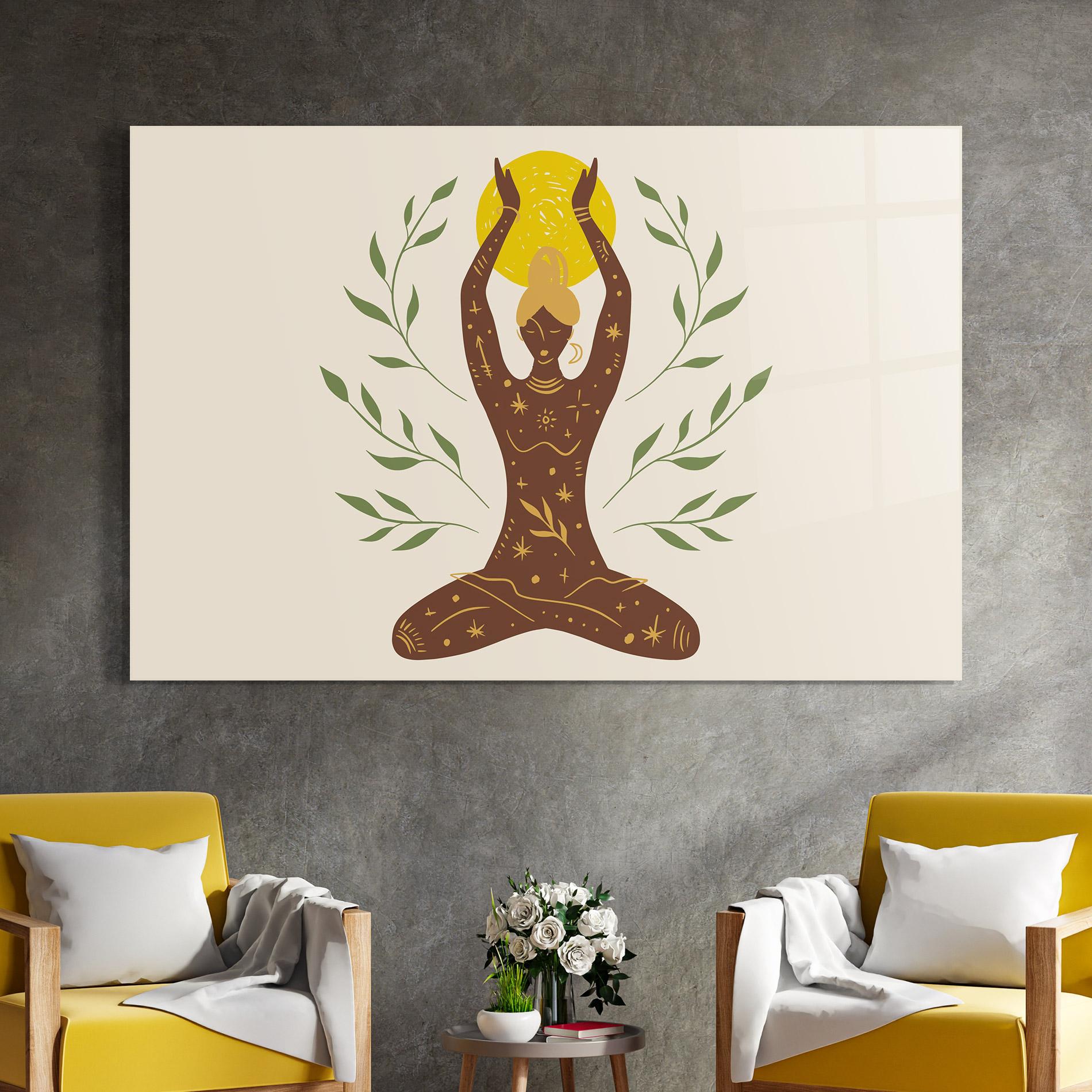 Стъклена картина Moon Girl Yoga mockup 4