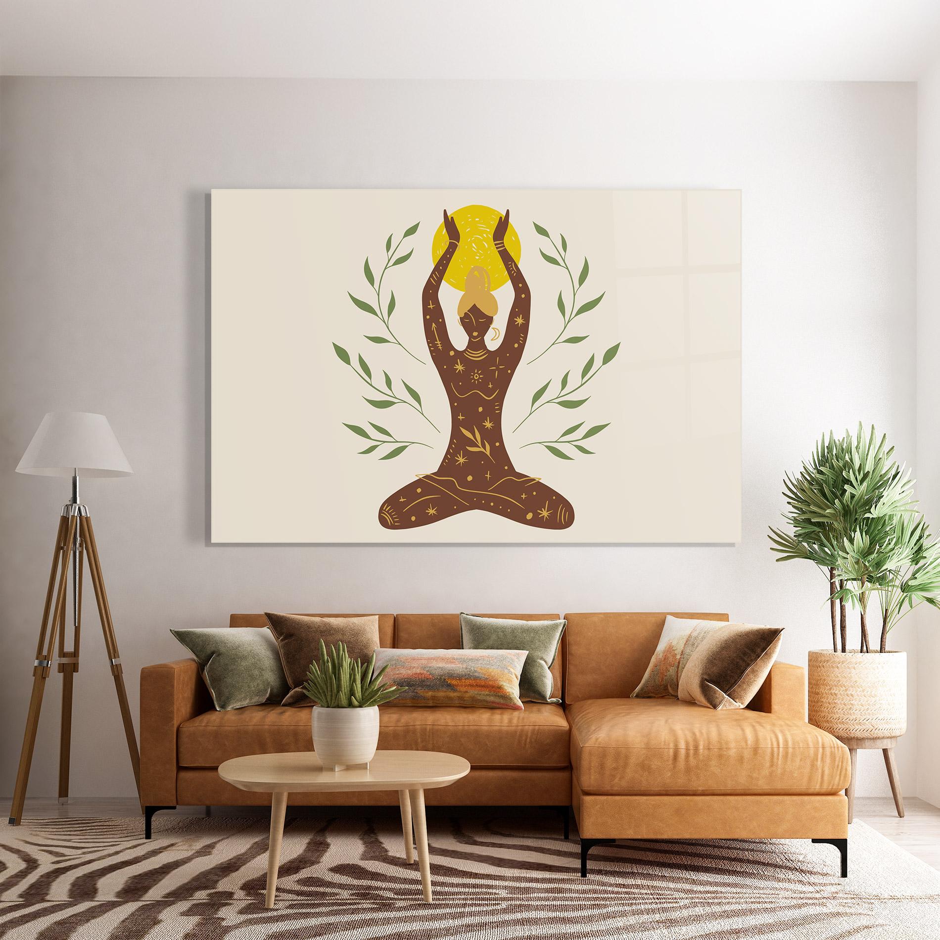 Стъклена картина Moon Girl Yoga mockup 7